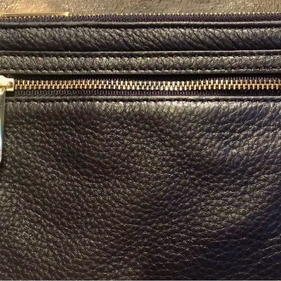 Talbot Double Zip Navy Blue Pebble Leather Wristlet Handbag Clutch - Picture 3 of 5